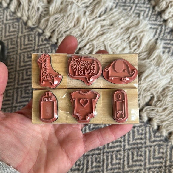 NWT Baby Shower Wood Stamps &Ink Pads | Blue | Black | Scrapbook | Invitations - Picture 8 of 9